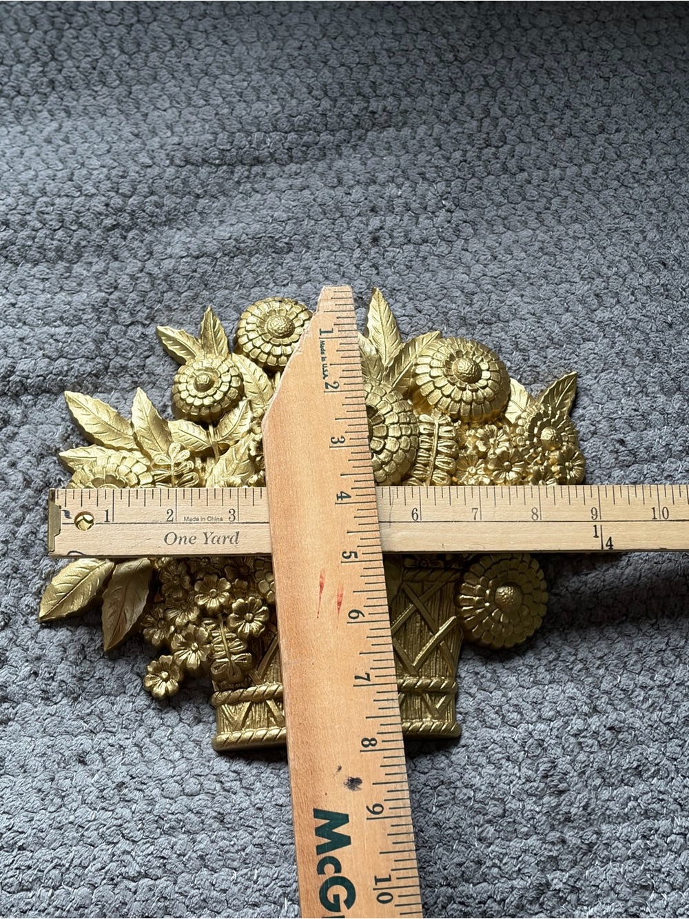 Vintage 1975 Syroco Flower Baskets Bouquets Gold Tone Wall Decor Set of 2 - Picture 9 of 10